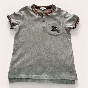 Burberry Kids Grey Polo Shirt with Stripe Trim